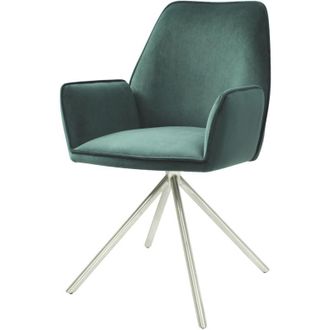 Hhg Sedia poltroncina girevole con braccioli elegante imbottita HHG 851 gambe grigie velluto verde