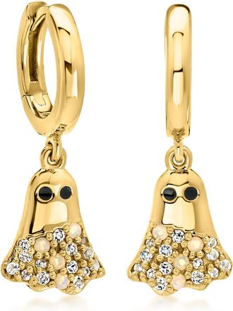 Ross-Simons Opal and. White Topaz Ghost Drop Earrings With Black Enamel in 18kt Gold Over Sterling