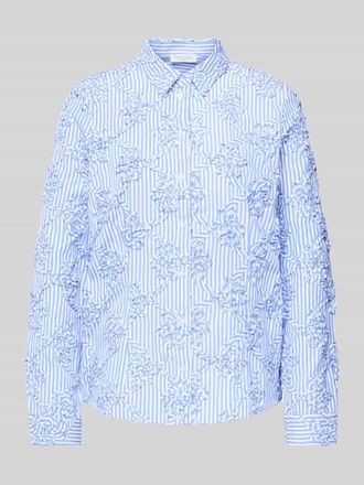 Christian Berg HBK Z&uuml;mdholzstreifen Streifen Bluse mit Blumen Applikationen in Blau, Gr&ouml;&szlig;e 34