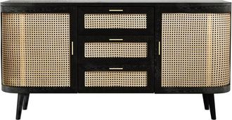 Rendez-Vous Déco Aparador de 2 puertas y 3 cajones de madera de mango y caña