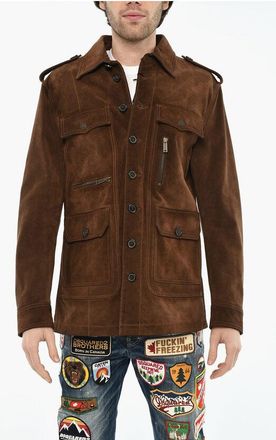 Dsquared2 Suede Leather Utility Jacket with Logoed Buttons size 48