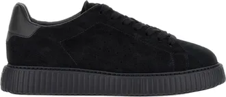 Hogan Monochromatic Black Suede Low-Top Sneakers With Textured Rubber Sole
