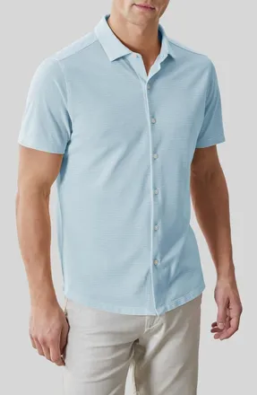 Robert Barakett Irving Short Sleeve Sleeve Knit Button-Up Shirt in Dusty Teal at Nordstrom, Size Xx-Large