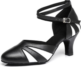 Minitoo Women Dance Shoes Closed Toe Party Evening Wedding Pumps with Ankle Strap L474 Black UK 5.5