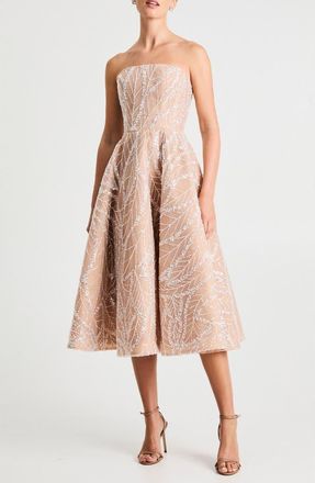 Helsi Vivi Embellished Strapless Cocktail Midi Dress in Off White/Nude at Nordstrom, Size X-Small