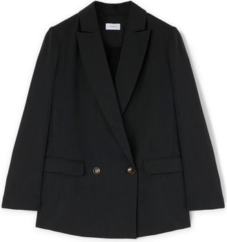 Motivi Jassen, Dames, Zwart, L, Dubbelrijige blazer met geplooide achterkant