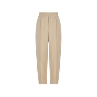 Brunello Cucinelli Pantalones de talle alto con pliegues - Trousers - Mujer - Beige - M