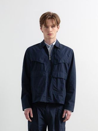 Edmmond Studios Long Sleeve Utility Zip Jacket in Plain Navy at Nordstrom, Size X-Large