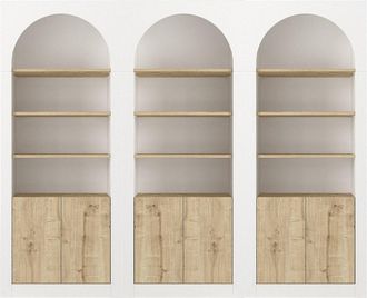 Vente-Unique Conjunto de 3 librer&iacute;as con 4 estantes y 2 puertas - Blanco y natural claro - CYMORA