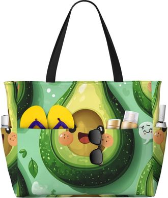 Generic Cute Avocados Print Large Beach Bag Foldable Travel Shoulder Tote Bag With Pocket For Weekender Pool Vacation