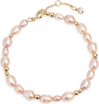 Nordstrom Demi Fine Freshwater Pearl Bracelet in Blush- 14K Gold Plated at Nordstrom