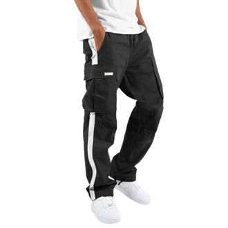 Generic Mens Casual Cargo Trousers | Men Jogger Elastic Waist Workwear Pants | Regular Fit Drawstring Sweatpants | Sports Bottoms with Zip Pockets and Adjusta
