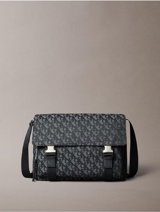 Calvin Klein Mens Allover Monogram Messenger Bag - Black