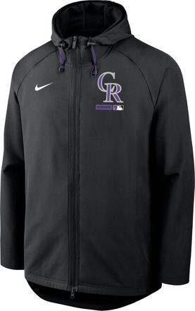 Nike Colorado Rockies Authentic Collection Nike Mens Therma-FIT MLB Full-Zip Hooded Jacket in Black | 04HC091NDNV-FHP