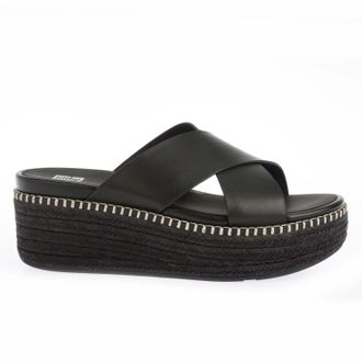 FitFlop Fitflop Womens Fit Flop Eloise Espadrille Wedge Cross Slide Sandals in Black Leather (archived) - Size UK 7