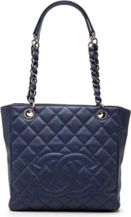 Chanel Pre-owned Petite Shopping Tote - Dames - Vintage Schoudertas - Blauw - ONE Size - Leer - Vintage