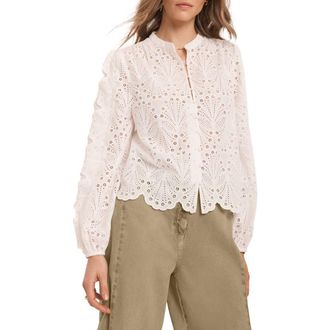 Mint Velvet Cotton Broderie Detail Blouse in Ivory at Nordstrom, Size X-Small