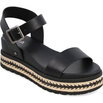 Mia Kiera Ankle Strap Platform Wedge Sandal in Black/Natural at Nordstrom, Size 6.5