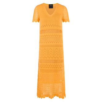 Marc Cain Openwork Midi Dress - Dames - Kleedjes - Geel - S - Katoen - Kleedjes