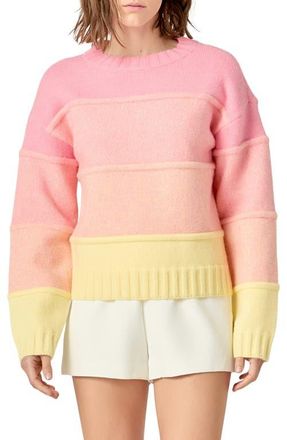 English Factory Ombr&eacute; Crewneck Sweater in Pink/Yellow at Nordstrom, Size X-Small
