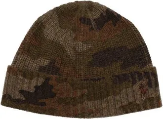 Polo Ralph Lauren Camo Ribbed Wool Blend Beanie in Olive Camo at Nordstrom