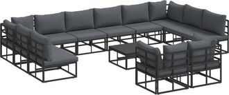 vidaXL Garden Sofa Set with Cushion 13 pcs Black Aluminium Vidaxl