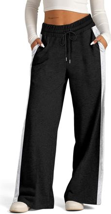 Generic Wide Leg Joggers for Women UK High Waisted Sweatpants Baggy Tracksuit Bottoms Plain Jogging Bottoms with Drawstring Sports Trousers Lounge Casual Pant