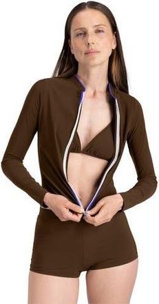 Wallien Rash Guard With Zip - Womens in Coffee/blue Binding at Nordstrom, Size X-Small