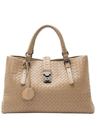 Bottega Veneta Beige Intrecciato Leather Roma Medium Satchel (Authentic Pre- Loved)