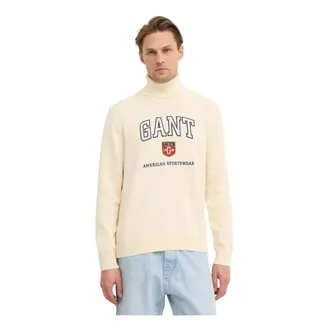 GANT Truien & Vesten, Heren, Beige, L, Katoen, Grafische coltrui