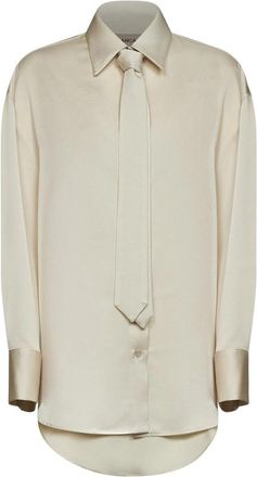 Blanca Vita Strik-hals Oversized Shirt - Dames - Overhemden - Beige - M - Polyester - Overhemden