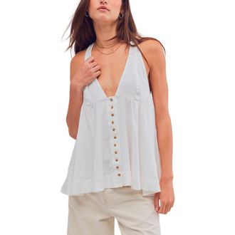 Free People Valerie Halter Neck Cotton Tunic Top in Clean Ivory at Nordstrom, Size X-Large