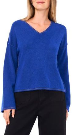 Vince Camuto Contrast Detail V-Neck Sweater in Cobalt Sea at Nordstrom Rack, Size Medium