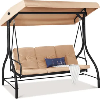 Best Choice Products 3-Seat Outdoor Converting Canopy Swing Glider Patio Hammock w/ Removable Cushions