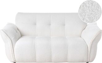 Beliani Minimalist 2 Seater Sofa Upholstered Back and Front Boucle Black Wooden Legs with Caps Living Room Cosy White Halba