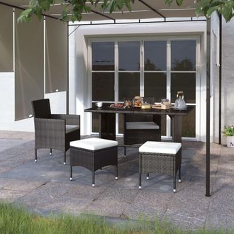 vidaXL Vidaxl - Juego De Silla De Jard&iacute;n Y Taburete 4 Piezas Rat&aacute;n Pe Negro