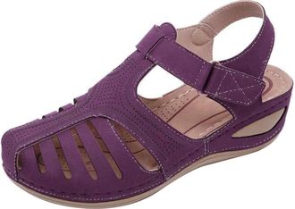 Generic Womens Wedge Sandals, Ladies Vintage Sandals WomenS Summer Closed Toe Sandals Soft Leather Anti Slip Sandals Hollow Sandals Arch Fit Sandals For Women