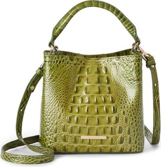 Brahmin Mini Amelia Croc Embossed Leather Top Handle Bucket Bag in Olive at Nordstrom