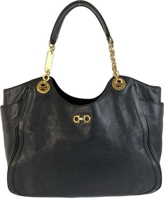 Ferragamo Black Leather Shoulder Bag Tote Bag (Pre-Owned)