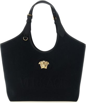 Versace Black Cotton Tote Womens Bag