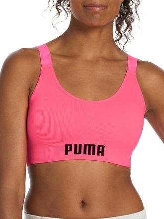 Puma Womens 2 Pack Seamless Sports Bra, Sun Struck/White, S