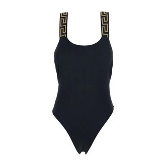 Versace Badmode, Dames, Zwart, S, Polyester, Greca Border One-Piece Badpak