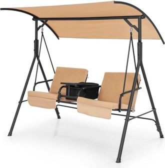 Costway Costway - Balancin Jardin Exterior de 2 Personas, Bolsa Térmica, Columpio de Jardín con Toldo Ajustable y Cojines Extraíbles, Balancin de Jardin