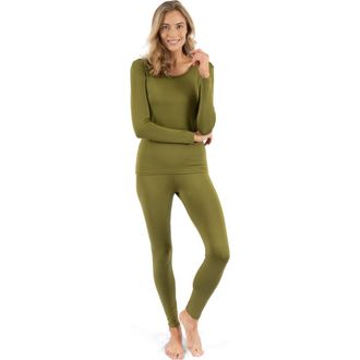Leveret Womens Solid Thermal Pajama Set in Olive at Nordstrom, Size X-Small