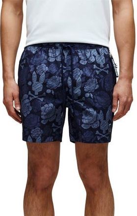 Psycho Bunny Rowen Print Swim Trunks in Evening Blue at Nordstrom Rack, Size Xxx-Large