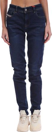 Diesel Dames 2018 Slandy Lage Leren Badge Skinny Jeans (Blauw)