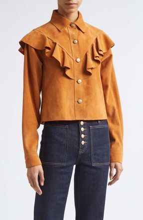 Ulla Johnson Matilde Ruffle Suede Jacket in Cognac at Nordstrom, Size X-Large