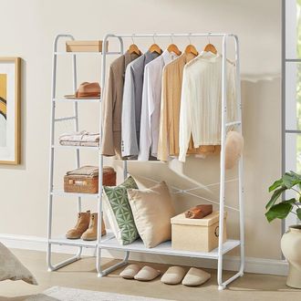 Vasagle Clothes Rack with Shoe Storage 5 Tier Side Hooks Bedroom in White