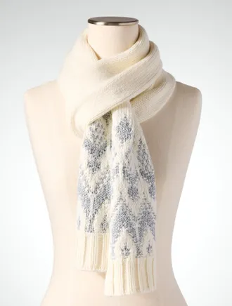 Talbots Sparkling Fair Isle Scarf - Ivory/Silver - 001 Talbots