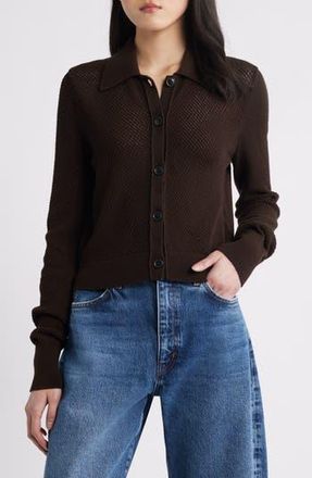 Frame Denim The Shrunken Lace Knit Cardigan in Chocolate Brown at Nordstrom Rack, Size Small